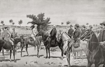 The surrender of Santiago de Cuba by General Toral to General Shafter in 1898 during the Spanish-American war. From Famous Men and Great Events of the 19th century. | Obraz na stenu