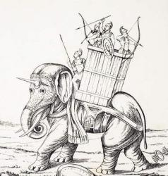 War elephant in combat, from L'Histoire Universelle Ancienne et Moderne, published in Strasbourg c.1860 (engraving) | Obraz na stenu