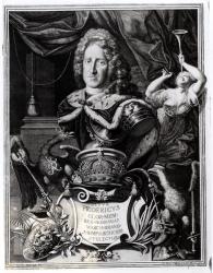 Portrait of Frederick William I (1688-1740), King of Prussia, engraved by Georg Andreas Wolfgang (1703-45), 1718 (engraving) (b/w photo) | Obraz na stenu