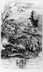 Hunting the Wild Boar, from 'The Gentleman's Recreation' published by Richard Blome, 1686 (engraving) | Obraz na stenu