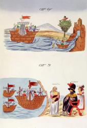 Cap 69 and Cap 71, illustrations from 'Historia de las Indias de Nueva Espana y islas de tierra firme', with plates by Jules Desportes, Mexico, 1867-80 (colour litho) | Obraz na stenu