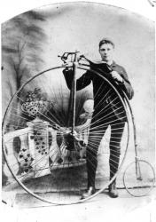 Young Man with a Penny-Farthing, c.1870s (b/w photo) | Obraz na stenu