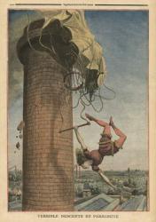Dreadful parachute drop, Viola Spencer, illustration from 'Le Petit Journal', supplement illustre, 24th July 1910 (colour litho) | Obraz na stenu