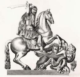 King Charles II of England represented as St George Slaying the Dragon, 1855 (engraving) | Obraz na stenu
