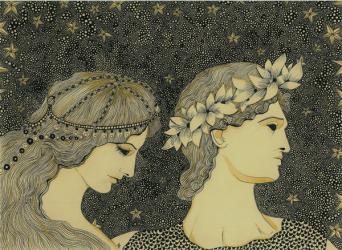 Orpheus and Eurydice walking, 2014, (pen and ink on paper) | Obraz na stenu