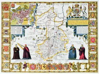 Cambridgeshire, engraved by Jodocus Hondius (1563-1612) from John Speed's 'Theatre of the Empire of Great Britain', pub. by John Sudbury and George Humble, 1611-12 (hand coloured copper engraving) | Obraz na stenu