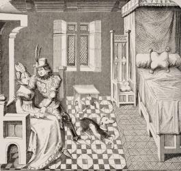 The Knight and his Lady, after a miniature illustrating the poem 'Othea' by Christine de Pisan (1363-1430) from 'Le Moyen Age et La Renaissance' by Paul Lacroix (1806-84) published 1847 (litho) | Obraz na stenu