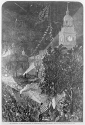 The Centennial Fourth: Illumination of Independence Hall, Philadelphia, from 'Harper's Weekly', July 22nd 1876 (engraving) (b&w photo) | Obraz na stenu