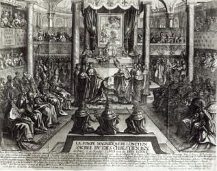 Anointing of Louis XIV (1638-1715) at Reims on 7th June 1654 (engraving) (b/w photo) | Obraz na stenu