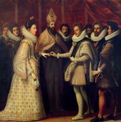 The Marriage of Catherine de Medici (1519-98) and Henri II (1519-59) 1533 (oil on panel) | Obraz na stenu