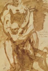 Two Figures (preparatory study for 'The Gates of Hell') (lead-pencil and ink wash on paper) | Obraz na stenu