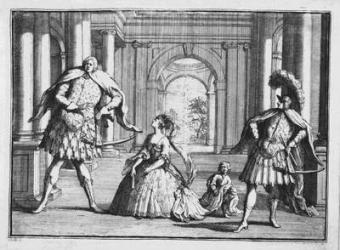 Farinelli, Cuzzoni and Senesino in Handel's 'Flavio', c.1728 (etching) | Obraz na stenu