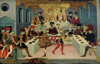 The Story of Alatiel Tavoli: detail of the banquet (oil on panel) (detail of 61024) | Obraz na stenu