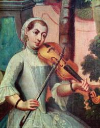 A Violinist, detail from a screen (oil on canvas) | Obraz na stenu