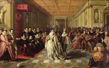 Ball at the Court of Henri III on the Occasion of the Marriage of Anne, Duke of Joyeuse, to Marguerite de Vaudemont, 24th September 1581, c.1581 (oil on panel) | Obraz na stenu