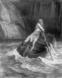 Charon, the Ferryman of Hell, from The Divine Comedy (Inferno) by Dante Alighieri (1265-1321) engraved by Stephane Pannemaker (1847-1930) c.1868 (engraving) | Obraz na stenu