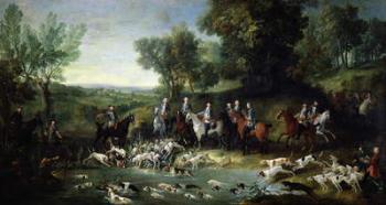 Louis XV (1710-1774) Stag Hunting in the Forest at Saint-Germain, 1730 (oil on canvas) | Obraz na stenu