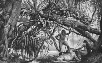 Caripuna Indians with tapir, from 'The Amazon and Madeira Rivers', by Franz Keller, 1874 (engraving) | Obraz na stenu