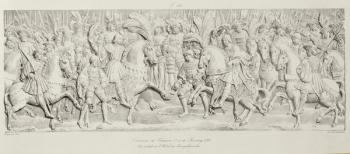 Meeting of Francois I and Henry VIII at the Field of the Cloth of Gold, after the carved stone relief in the Hotel de Bourgtheroulde, Rouen, Normandy, 1501-37, engraved by Godefroy Engelmann (1788-1839), 1823 (engraving) | Obraz na stenu