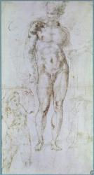 Study for Apollo (formerly Mercury) standing nude with a cloak draped over his shoulders and the figure of a man carrying a burden (pen and crayon on paper) | Obraz na stenu