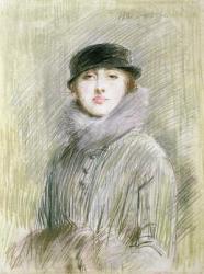 Portrait of a Lady with a Fur Collar and Muff, 20th century (drawing) | Obraz na stenu