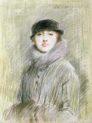 Portrait of a Lady with a Fur Collar and Muff, 20th century (drawing) | Obraz na stenu