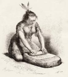 A native Guayan woman crushing grain (engraving) | Obraz na stenu