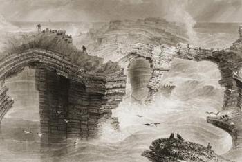 Natural Bridges near Kilkee, County Clare, Ireland, from 'Scenery and Antiquities of Ireland' be George Virtue, 1860s (engraving) | Obraz na stenu