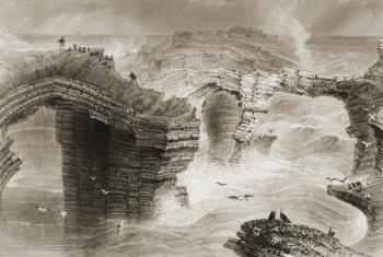 Natural Bridges near Kilkee, County Clare, Ireland, from 'Scenery and Antiquities of Ireland' be George Virtue, 1860s (engraving) | Obraz na stenu