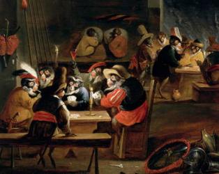 Monkeys in a Tavern, detail of the card game (oil on panel) (detail of 64505) | Obraz na stenu