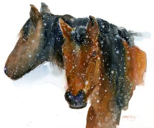 Horses in Winter, 2015, (watercolor) | Obraz na stenu