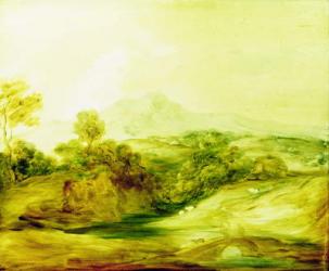 Wooded River landscape with figures on a bridge, c.1783-4 (paint on glass) | Obraz na stenu