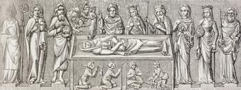 Illustration after the bas-relief on the tomb of Elisabeth of Hungary, from 'Military and Religious Life in the Middle Ages' by Paul Lacroix, published London c.1880 (litho) | Obraz na stenu