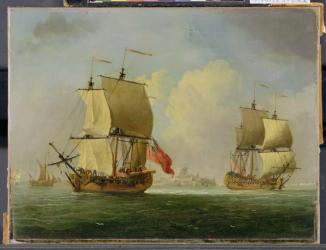 An English Sloop and a Frigate in a Light Breeze (oil on canvas) | Obraz na stenu
