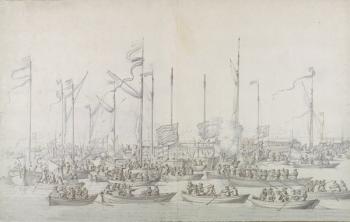 Celebration on the Thames near Whitehall, after the Coronation of James II (1633-1701) (pen & brown ink, graphite and grey wash) | Obraz na stenu