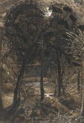 A moonlit scene with a winding river, 1827 (wash & gouache on paper) | Obraz na stenu