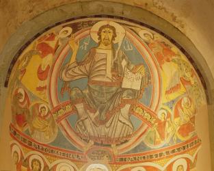 Christ in Majesty flanked by seraphim and symbols of the Evangelists, copy of 12th century original (fresco) | Obraz na stenu