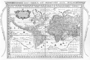 Nova Totius Terrarum Orbis Geographica Ac Hydrographica Tabula, 1642 (engraving) (b/w photo) | Obraz na stenu