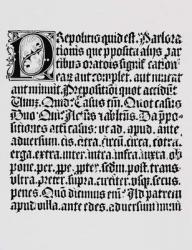 Facsimile of a page of xylography or wood engraving about the preposition, from a grammar book printed by Johann Fust and Johannes Gutenberg, Mainz, c.1450 (litho) | Obraz na stenu