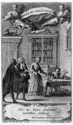 Carlo Goldoni, aged 8, writes his first piece in the presence of his mother and the Abbot of Bergamasco, from 'Opere di Carlo Goldoni', engraved by Antonio Baratti, 1761 (engraving) | Obraz na stenu