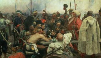 The Zaporozhye Cossacks writing a letter to the Turkish Sultan, 1890-91 (oil on canvas) | Obraz na stenu