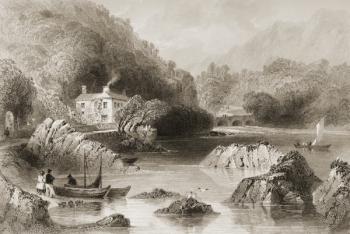 Gleengarriff Inn, Gleengarriff, County Cork, from 'Scenery and Antiquities of Ireland' by George Virtue, 1860s (engraving) | Obraz na stenu
