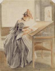 A Lady Copying at a Drawing Table, c.1760-70 (graphite, red and black chalk and stump on paper) | Obraz na stenu
