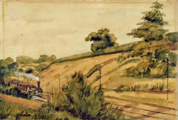 Landscape with Train, 1854 (w/c and pencil on paper) | Obraz na stenu