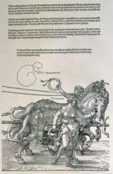 Triumphal Chariot of Emperor Maximilian I of Germany (1459-1519): detail of the horse teams, guided by two Virtues, Providence and Moderation, pub. c.1518 (woodcut) | Obraz na stenu