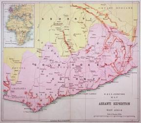 Map of the Gold Coast at the time of the Third Ashanti Expedition in 1874 (colour litho) | Obraz na stenu