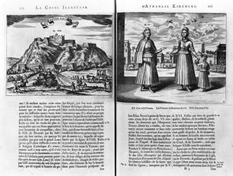 Bietala, fortress of Lama the Great, Kingdom of Lhassa. Women of the Kingdom of Coin, illustration from 'La Chine illustree' by Athanasius Kircher (1602-80) 1670, Amsterdam (engraving) (b/w photo) | Obraz na stenu