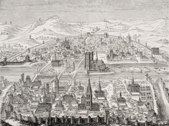 Perspective View of Paris, facsimile of a copperplate by Leonard Gaultier (1561-1641) 1607, from 'Le Moyen Age et La Renaissance' by Paul Lacroix (1806-84) published 1847 (litho) | Obraz na stenu