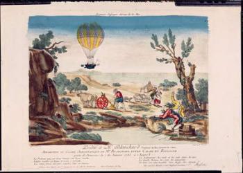 Appearance of the Hot-Air Balloon of Jean Pierre Blanchard (1753-1809) between Calais and Boulogne, 1785 (coloured engraving) | Obraz na stenu