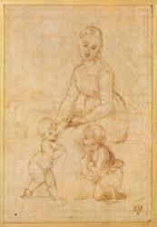 Study of the Virgin for 'La Belle Jardinière' or Madonna and Child with Saint John the Baptist (ink on paper) | Obraz na stenu